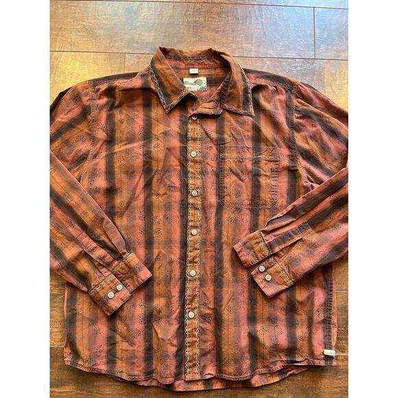Gramicci Cotton Long Sleeve Button Down Aztec Western Shirt Mens XL Orange - Picture 1 of 9